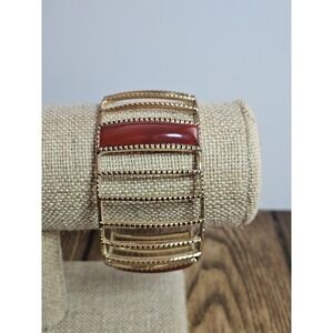 VTG Barse Thailand Bronze Open Grid Cage Cuff Bracelet Orange Carnelian‎ Stone